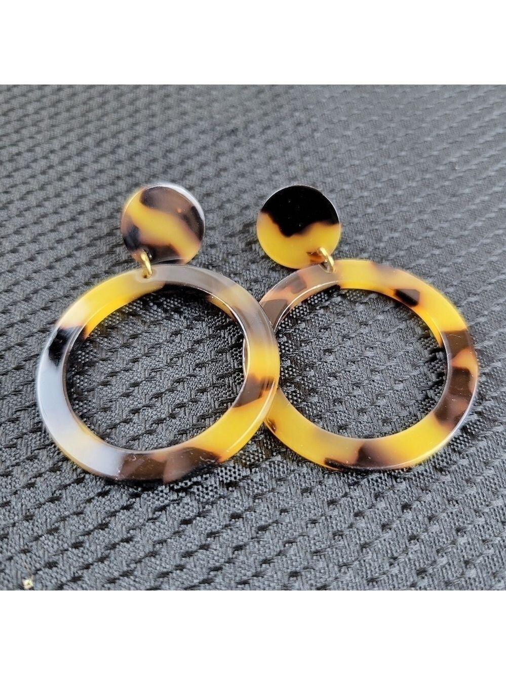 Shades of Brown Acrylic Tortoise Shell-Look Lucite Drop Hoop Earrings (#E14)